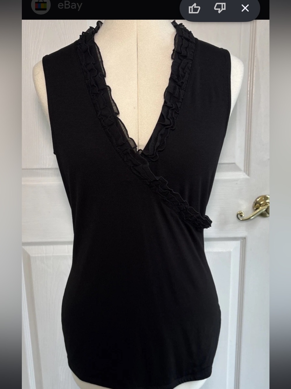 White House Black Market Black Ruffled V-Neck Shell Top